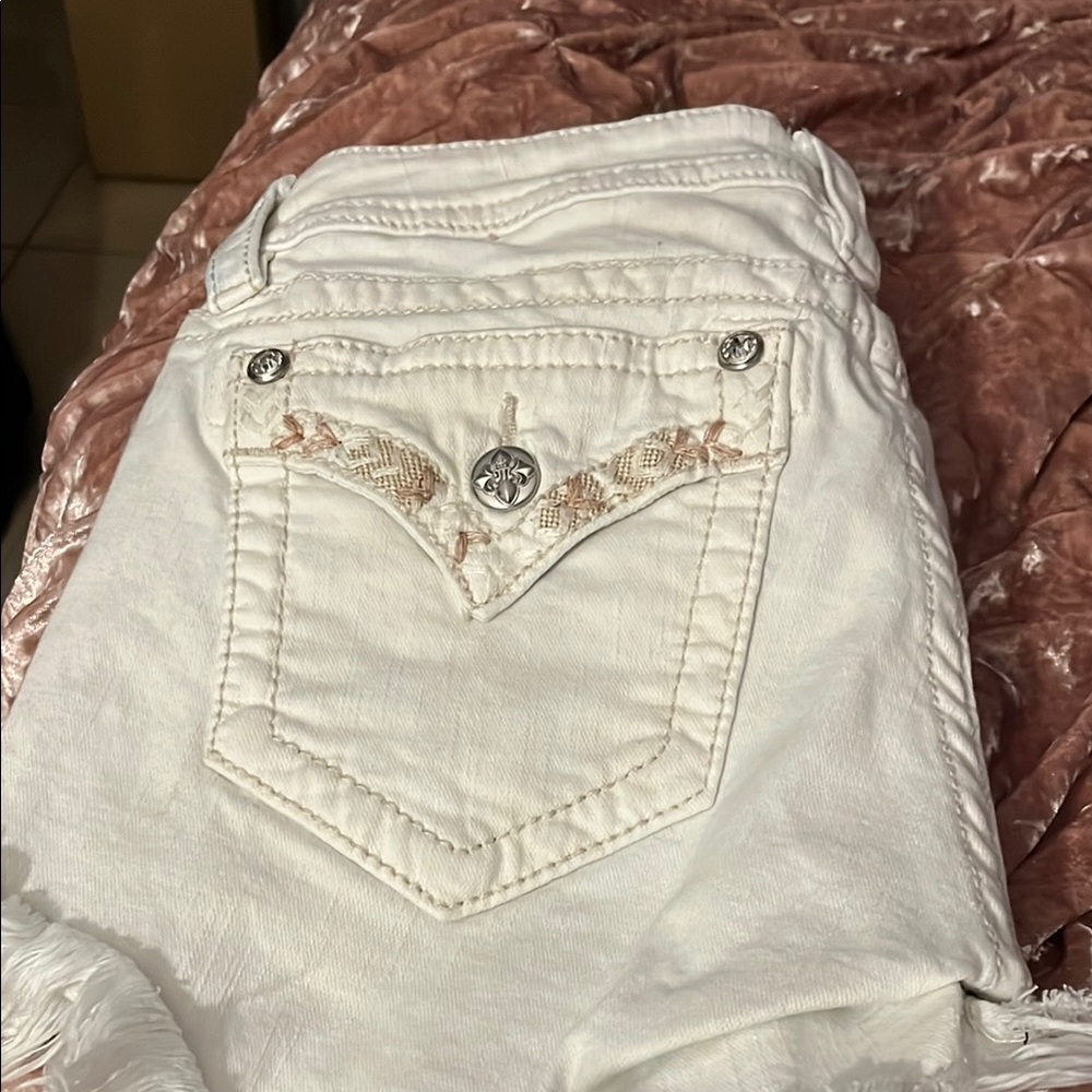 Miss Me White Jean Shorts with Silver Accents